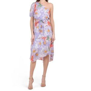 Julia Jordan Floral One-Shoulder Asymmetric Hem Dress in Lilac Multi